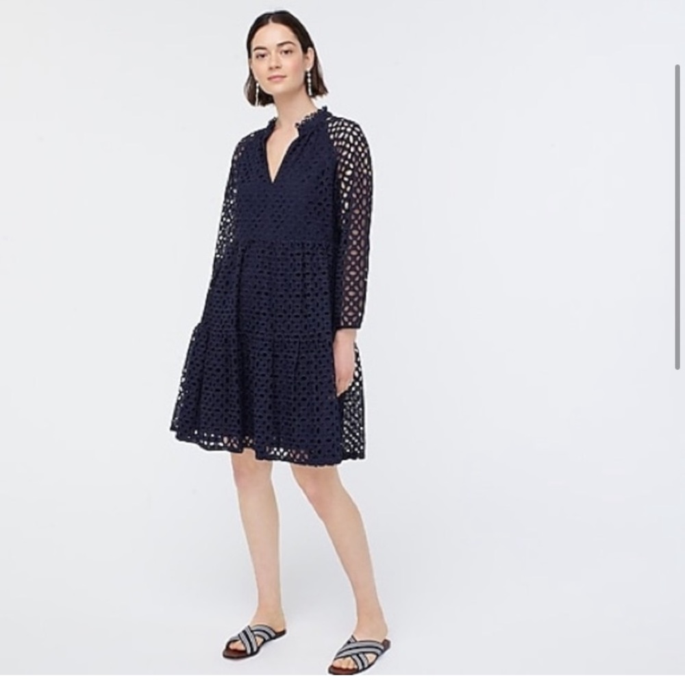 J.crew tiered navy embroidered eyelet dress
